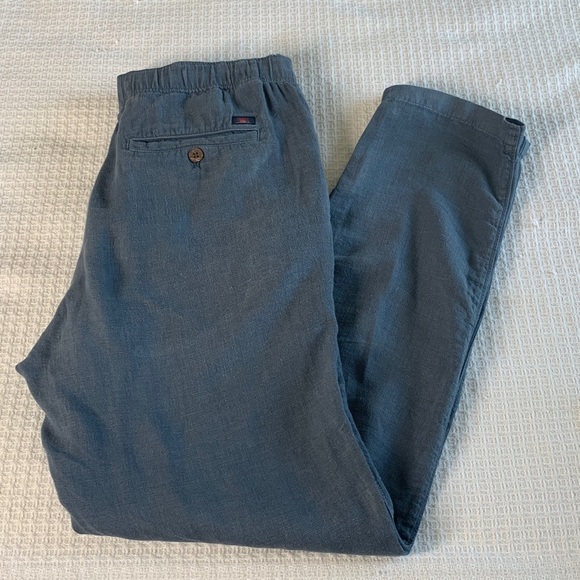 Faherty Pants - Faherty blue linen drawstring waist tapered leg pants size medium